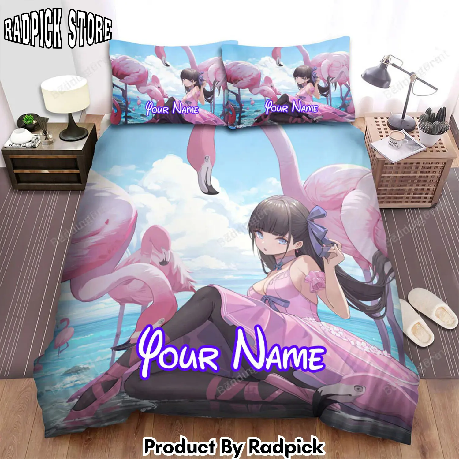 Radpick the beautiful creature the flamingo and anime girl bed sheets spread duvet cover personalized name bedding sets rp3271375